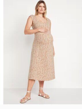 NWT Old Navy Maternity Fit & Flare Midi Dress Size Small Cheetah Women's